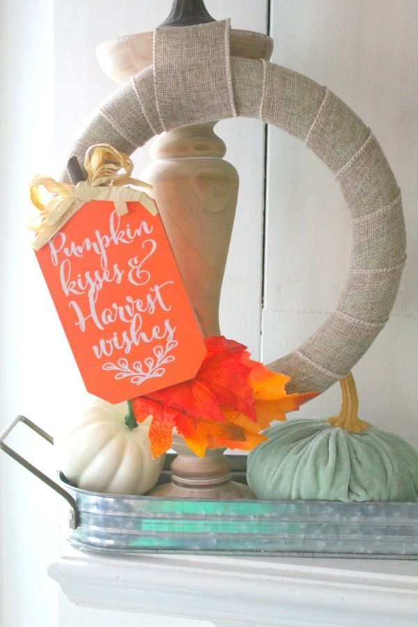 fall burlap wreath on table 