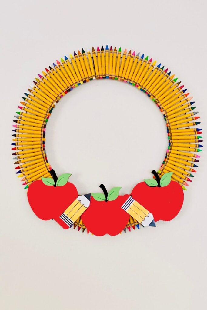 view of a crayon wreath on wall