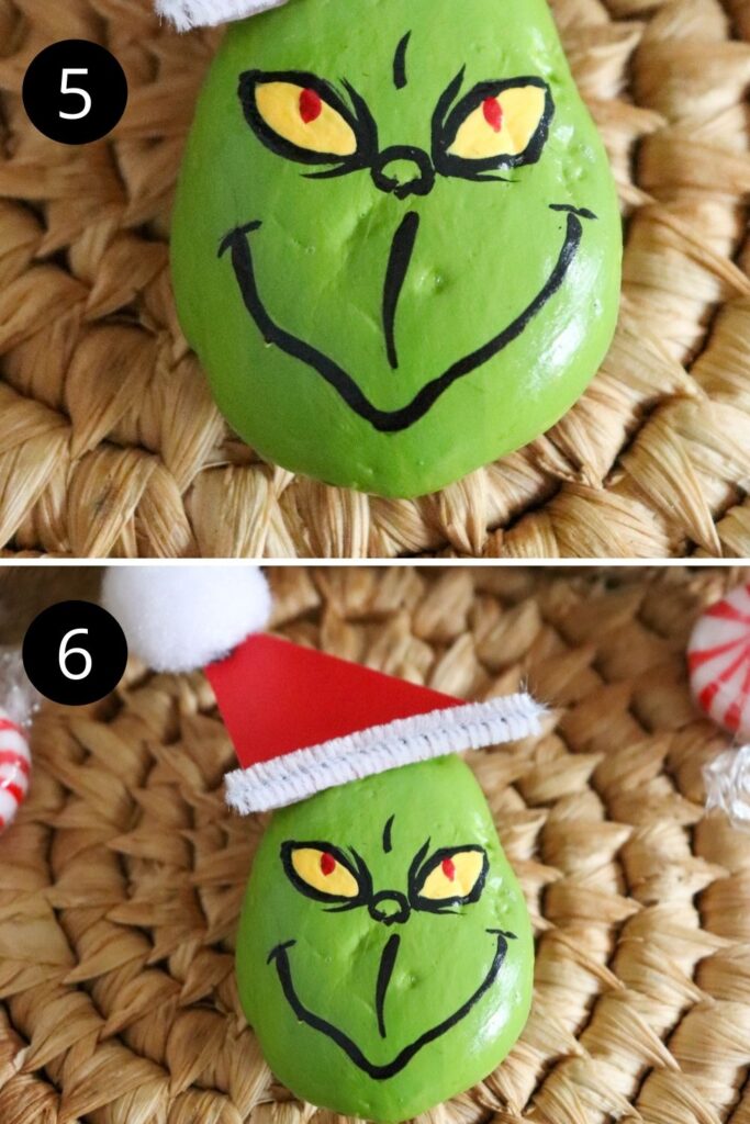 collage of how to make a grinch painted rock