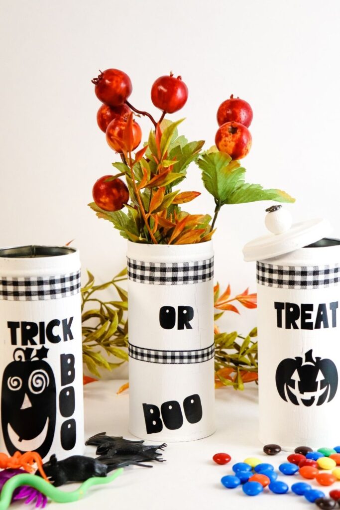 Halloween Dollar Tree Craft with Halloween tins painted