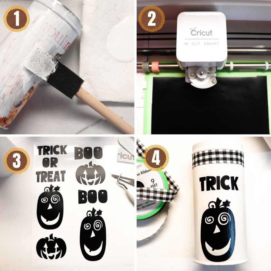 collage of how to make Halloween tins 