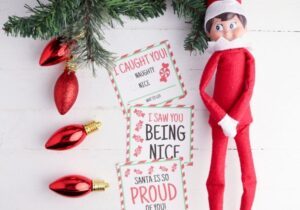 elf on shelf with printables by it