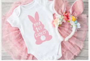 baby onesie with bunny easter SVG print and tutu under it
